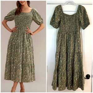 NWT Boutique Tiered Midi Dress Ditsy Floral Pockets Trad Cottage Large Smocked